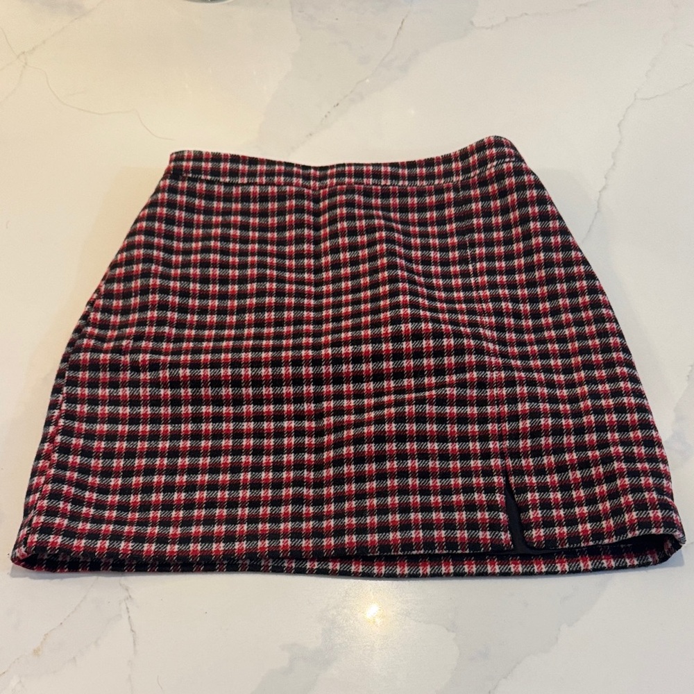 Hollister Red and Black Checkered Mini Skirt